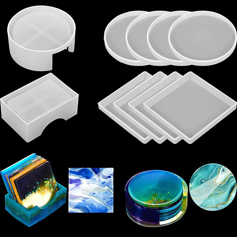 Silicone Epoxy Resin Molds Set - 5 قطع/مجموعة من قواعد أكواب راتينج